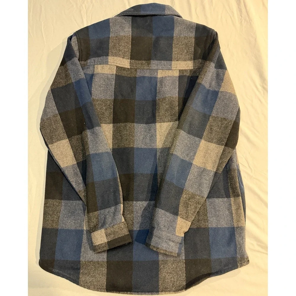 RVLT Revolution Plaid Zip Up Jacket Men's L Blue Gray Flannel Wool Blend #3608